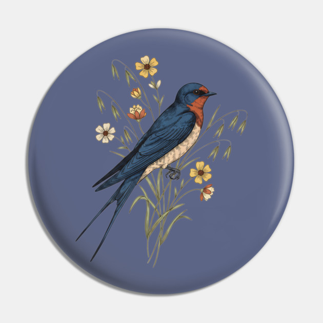 Barn Swallow Naturalist Botanical Art Pin by BirdsnStuff