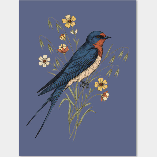 Barn Swallow Naturalist Botanical Art Wall Art by BirdsnStuff