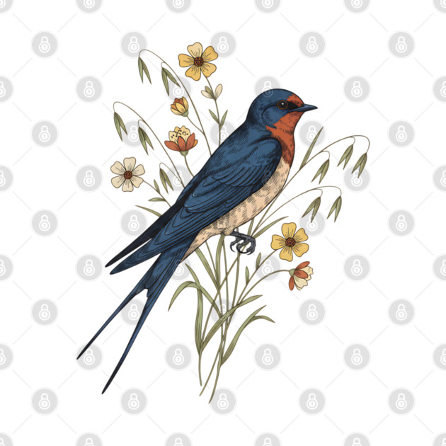 Barn Swallow Naturalist Botanical Art by BirdsnStuff