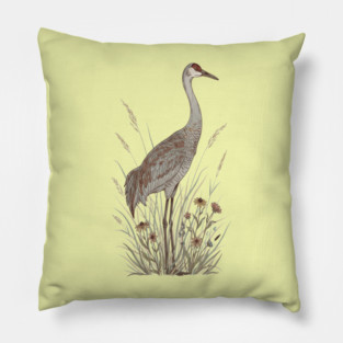 Vintage Sandhill Crane Nature Art Pillow