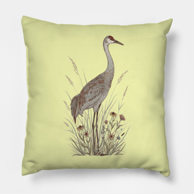 Vintage Sandhill Crane Nature Art Pillow by BirdsnStuff