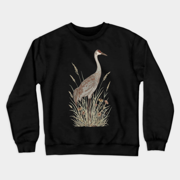 Vintage Sandhill Crane Nature Art Crewneck Sweatshirt by BirdsnStuff