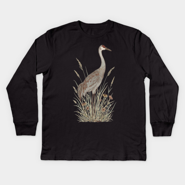 Vintage Sandhill Crane Nature Art Kids Long Sleeve T-Shirt by BirdsnStuff