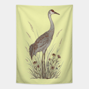 Vintage Sandhill Crane Nature Art Tapestry