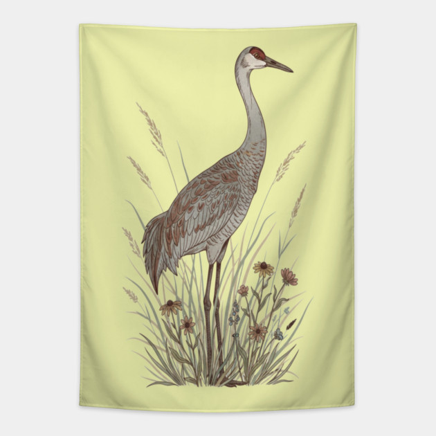 Vintage Sandhill Crane Nature Art Tapestry by BirdsnStuff