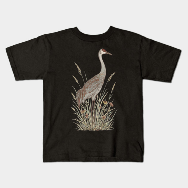 Vintage Sandhill Crane Nature Art Kids T-Shirt by BirdsnStuff