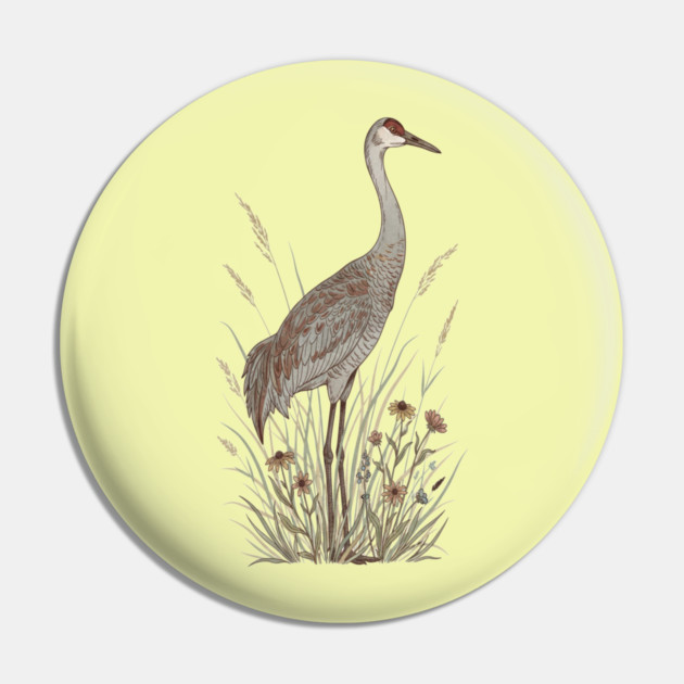 Vintage Sandhill Crane Nature Art Pin by BirdsnStuff