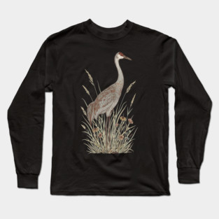 Vintage Sandhill Crane Nature Art Long Sleeve T-Shirt