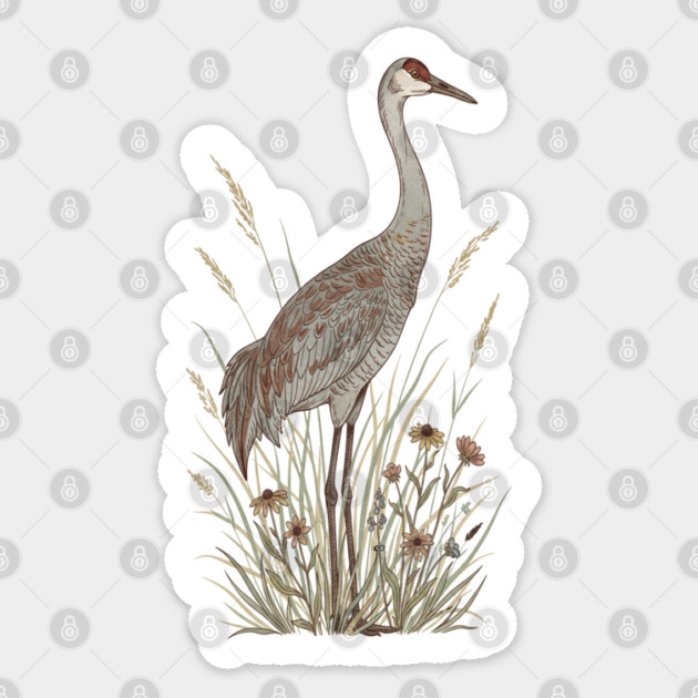 Vintage Sandhill Crane Nature Art Sticker by BirdsnStuff