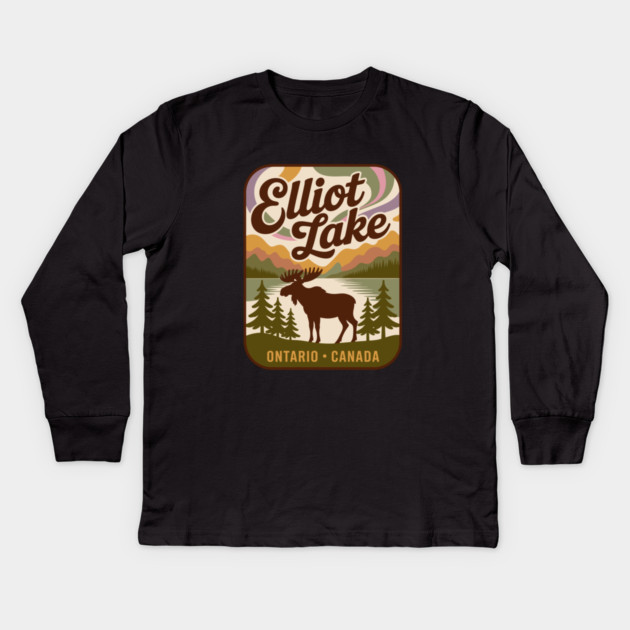 Elliot Lake – Vintage Forest Patch Sunset Art Kids Long Sleeve T-Shirt by JessArty