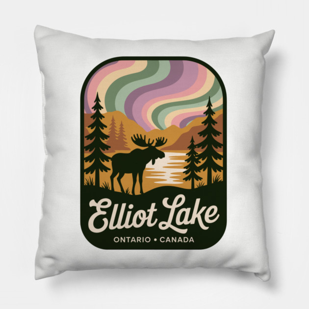 Elliot Lake – Retro Wilderness Moose Illustration Pillow by JessArty