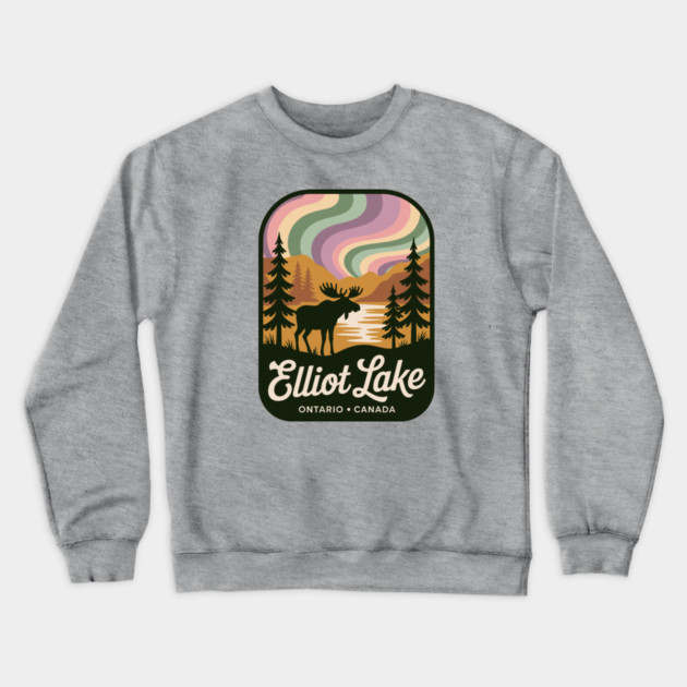 Elliot Lake – Retro Wilderness Moose Illustration Crewneck Sweatshirt by JessArty