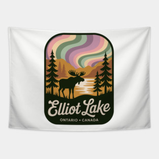 Elliot Lake – Retro Wilderness Moose Illustration Tapestry