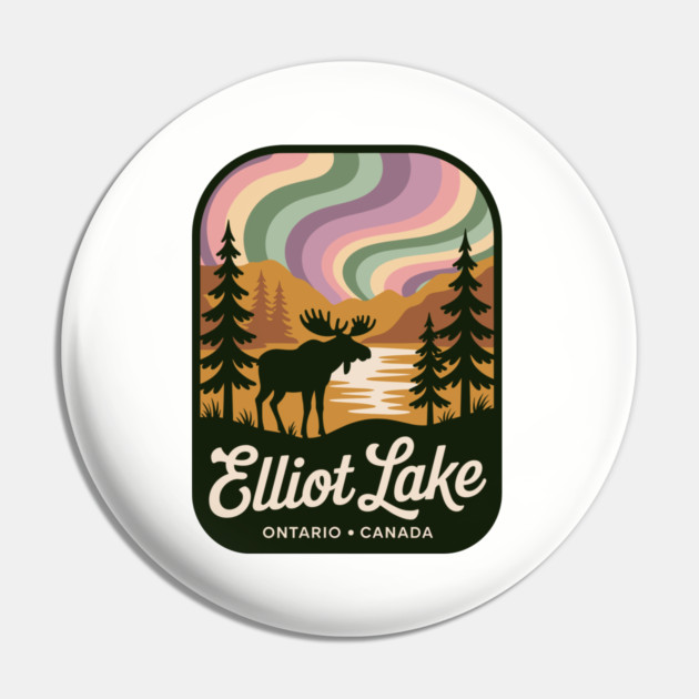 Elliot Lake – Retro Wilderness Moose Illustration Pin by JessArty