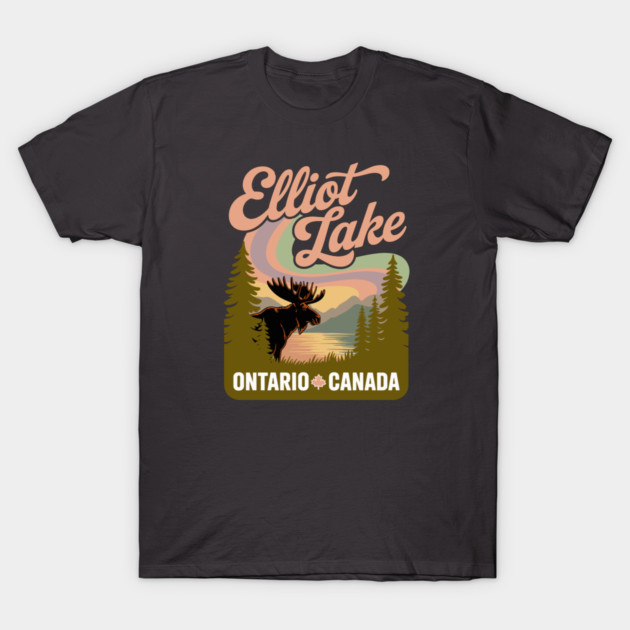 Elliot Lake – Soft Retro Canada Forest Illustration T-Shirt by JessArty