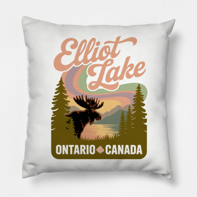 Elliot Lake – Soft Retro Canada Forest Illustration Pillow by JessArty