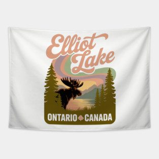 Elliot Lake – Soft Retro Canada Forest Illustration Tapestry