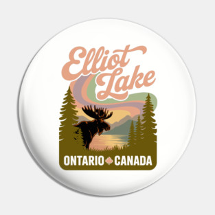 Elliot Lake – Soft Retro Canada Forest Illustration Pin