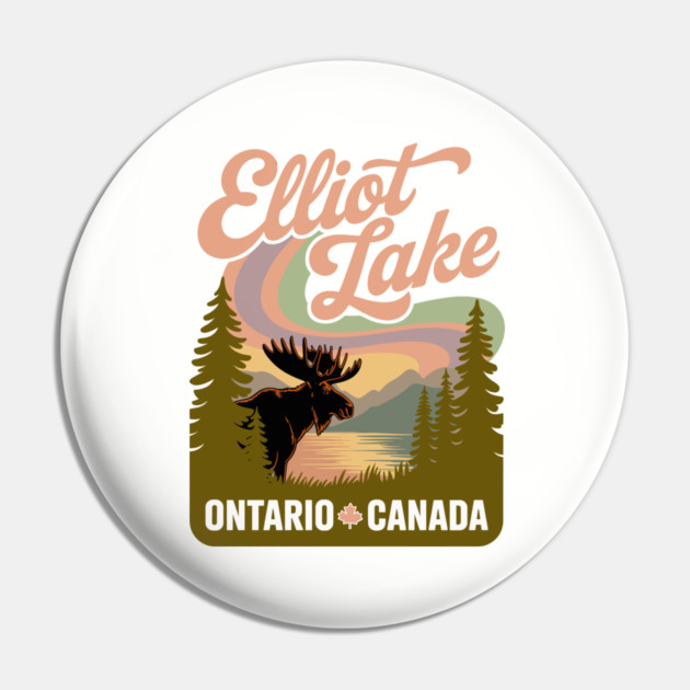 Elliot Lake – Soft Retro Canada Forest Illustration Pin by JessArty