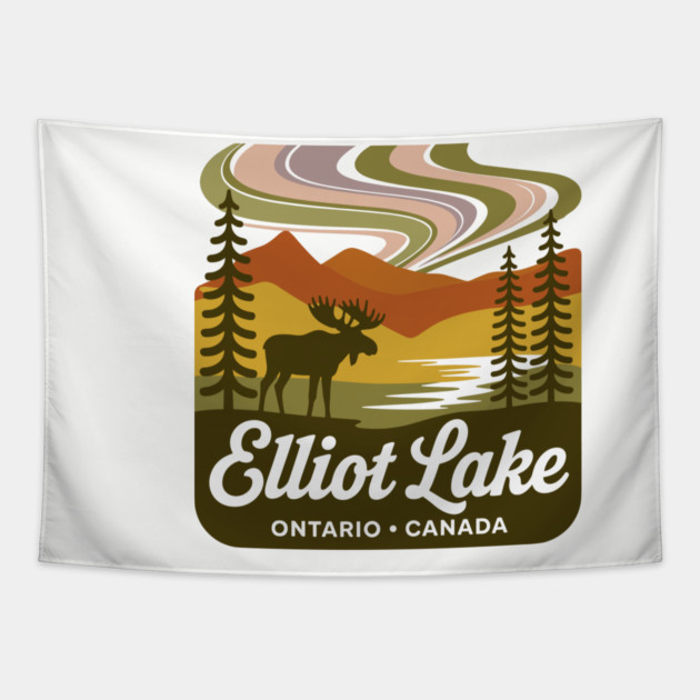 Elliot Lake – Retro Forest Sunset Wilderness Art Tapestry by JessArty