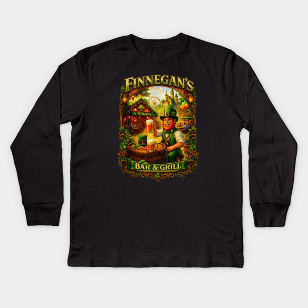 Finnegan's Bar and Grill Theme Park Pub Irish Influence Kids Long Sleeve T-Shirt by Joaddo