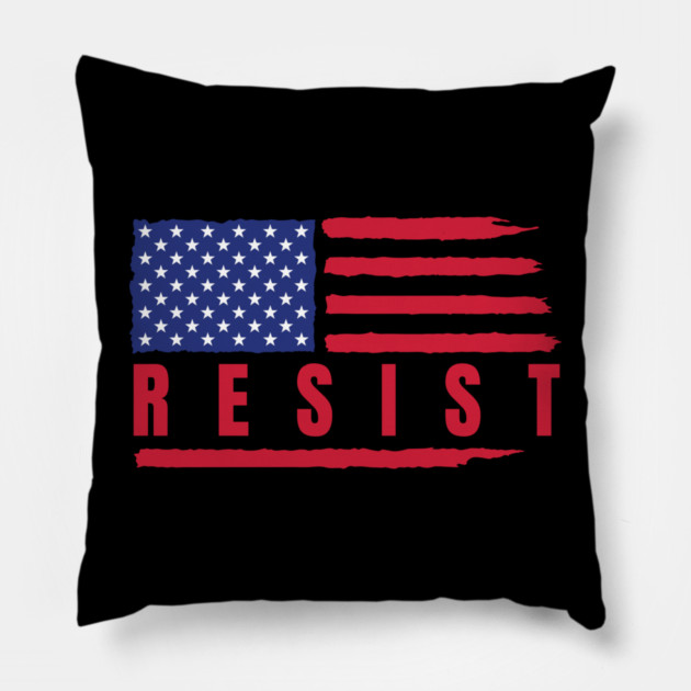 Resist American Flag Pillow by Creatifly Graphic Tees