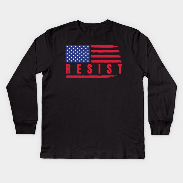 Resist American Flag Kids Long Sleeve T-Shirt by Creatifly Graphic Tees