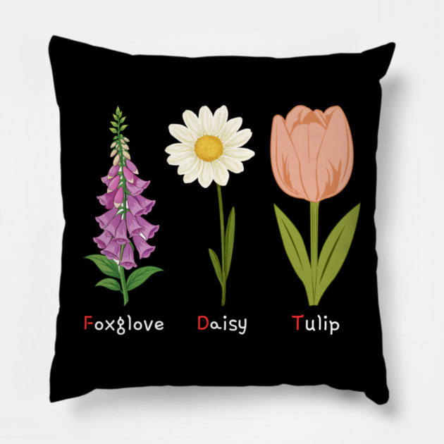 Foxglove Daisy Tulip Pillow by Creatifly Graphic Tees