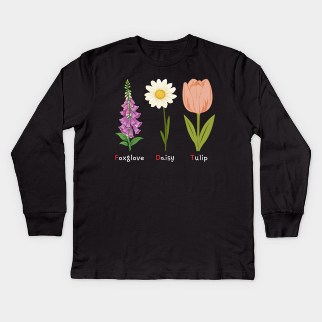 Foxglove Daisy Tulip Kids Long Sleeve T-Shirt by Creatifly Graphic Tees