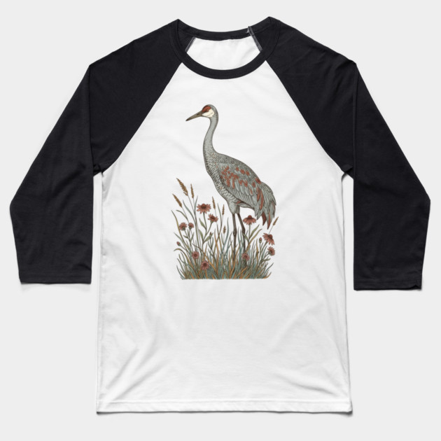 Vintage Sandhill Crane Nature Design Baseball T-Shirt by BirdsnStuff