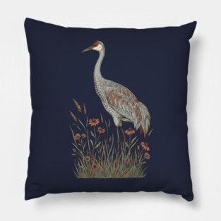 Vintage Sandhill Crane Nature Design Pillow