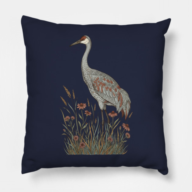 Vintage Sandhill Crane Nature Design Pillow by BirdsnStuff
