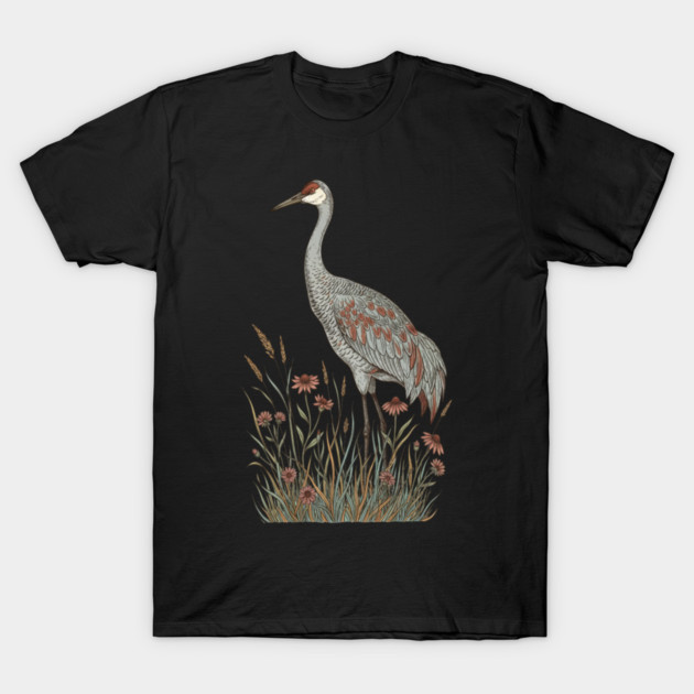 Vintage Sandhill Crane Nature Design T-Shirt by BirdsnStuff