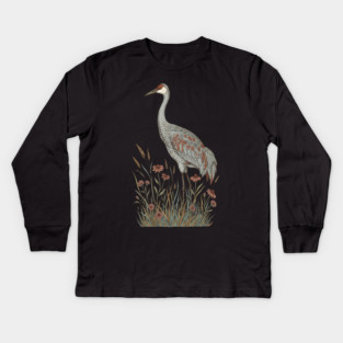 Vintage Sandhill Crane Nature Design Kids Long Sleeve T-Shirt