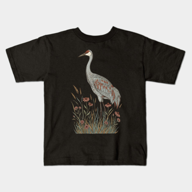 Vintage Sandhill Crane Nature Design Kids T-Shirt by BirdsnStuff