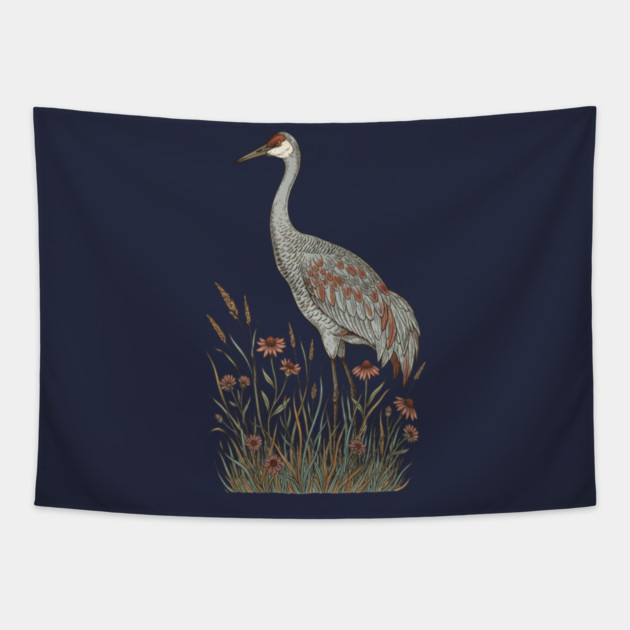 Vintage Sandhill Crane Nature Design Tapestry by BirdsnStuff