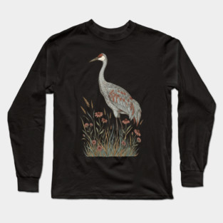 Vintage Sandhill Crane Nature Design Long Sleeve T-Shirt