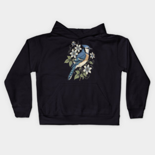 Vintage Blue Jay Floral Design Kids Hoodie