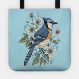 Vintage Blue Jay Floral Design Tote