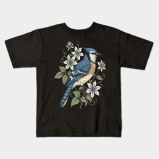 Vintage Blue Jay Floral Design Kids T-Shirt