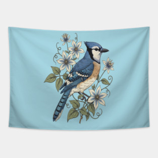 Vintage Blue Jay Floral Design Tapestry