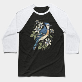 Vintage Blue Jay Floral Design Baseball T-Shirt