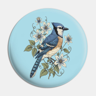 Vintage Blue Jay Floral Design Pin