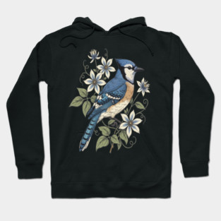 Vintage Blue Jay Floral Design Hoodie