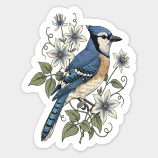 Vintage Blue Jay Floral Design Sticker