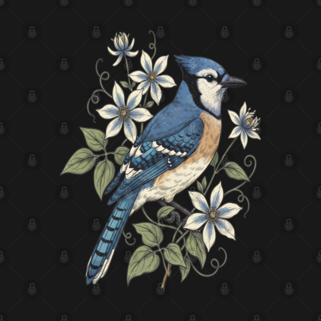 Vintage Blue Jay Floral Design by BirdsnStuff