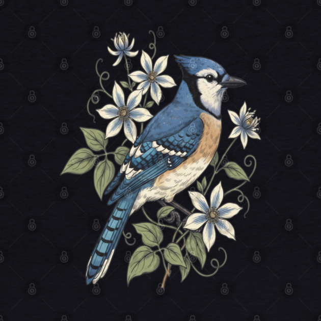 Vintage Blue Jay Floral Design by BirdsnStuff