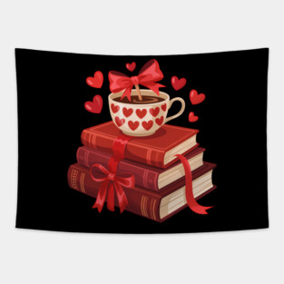 Book Lover Valentine Book And Coffee Valentines Book Lover Valentine Gift Reading Valentine Tapestry