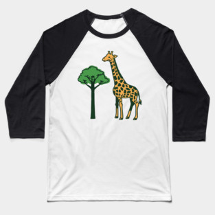 Giraffe and Tree Illustration – Minimal Safari Animal Art Baseball T-Shirt