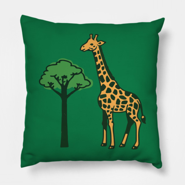Giraffe and Tree Illustration – Minimal Safari Animal Art Pillow by DonWillisJrArt